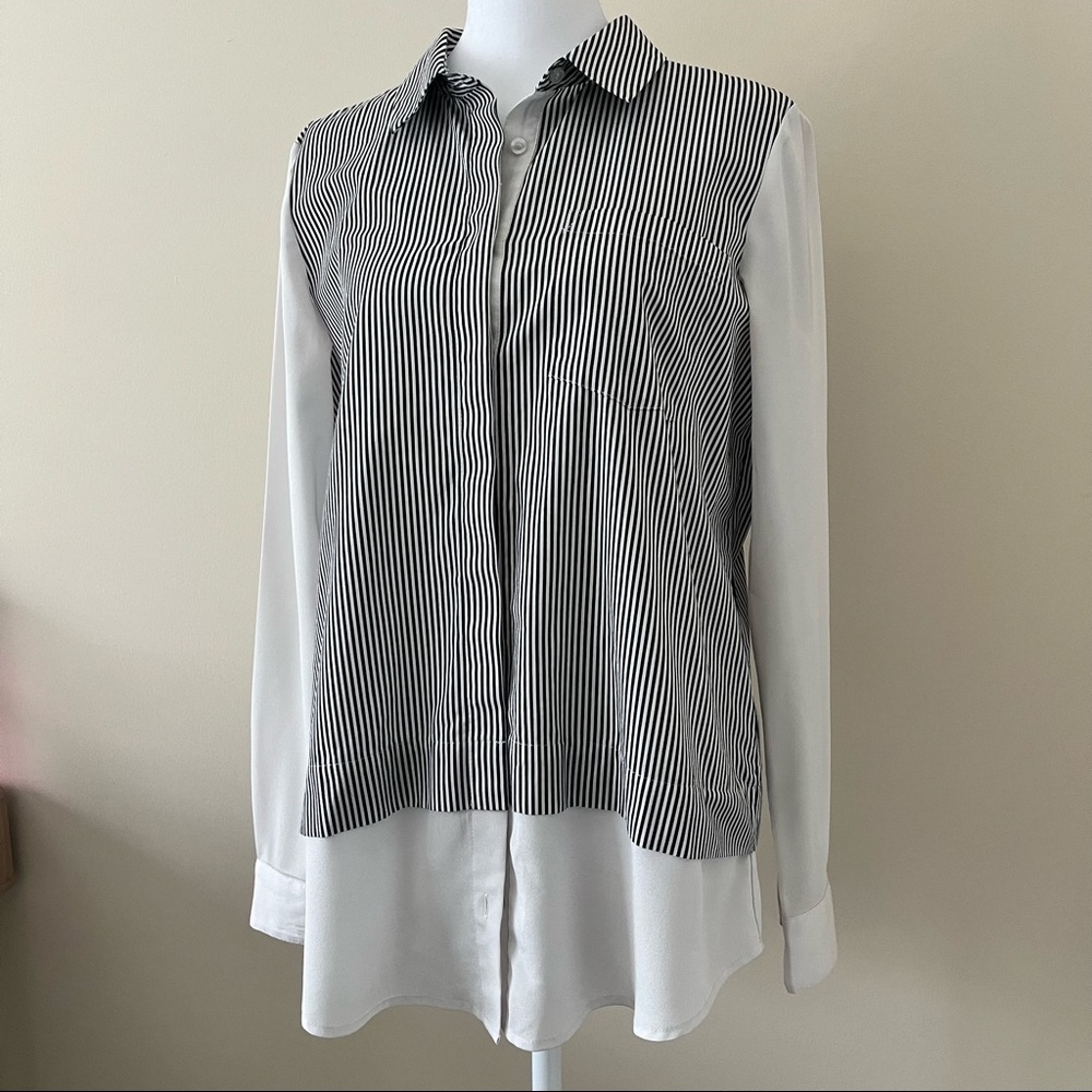 Calvin Klein Women's Small Button Down Layered Long Sleeve Striped Shirt